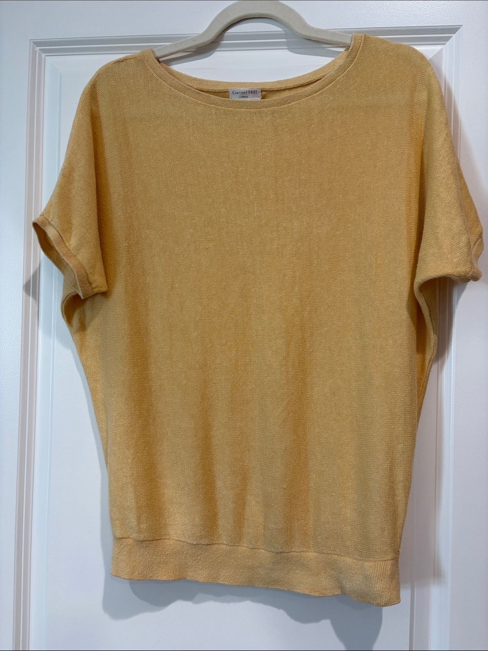 Garnet Hill Women’s Short-Sleeve Scoop Neck Yellow Linen, small
